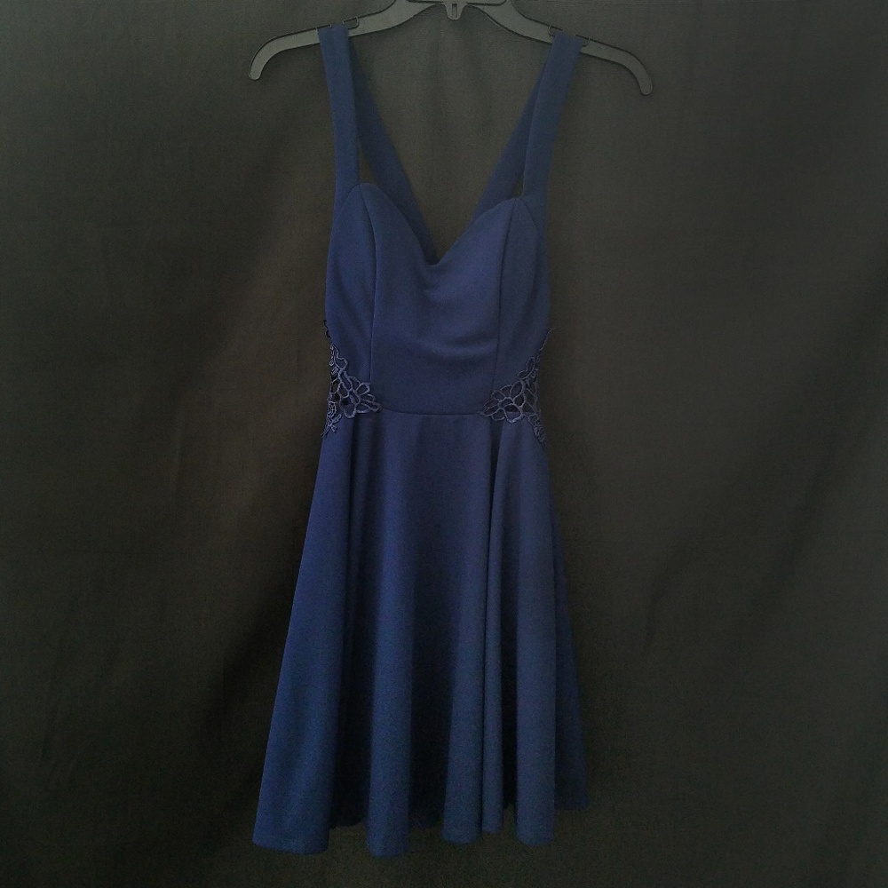 Navy Dress with lace side cutouts